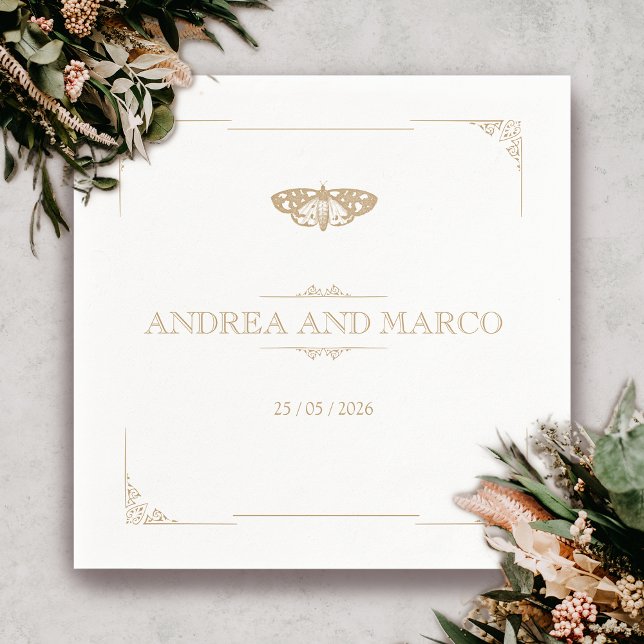 Victorian Moth Elegant Gothic Bröllop Pappersservett (Gothic Moth Tattoo Vintage Wedding Napkin)