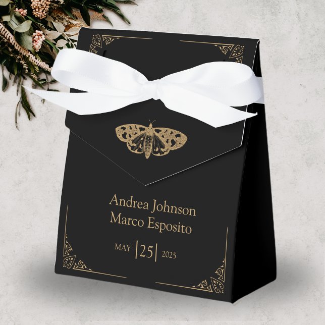 Victorian Moth Elegant Gothic Wedding Favor Box Presentaskar (Gothic Moth Tattoo Wedding Favor Box)