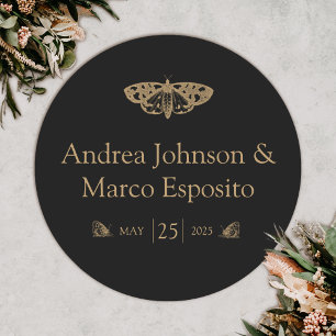 Victorian Moth Elegant Gothic Wedding Favor Runt Klistermärke