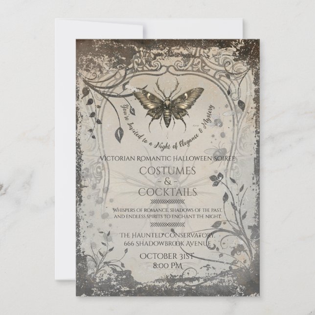 Victorian Moth Gothic Halloween fest Soirée Inbjudningar (Framsida)