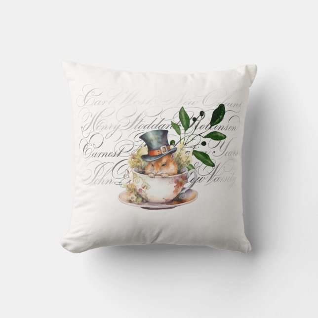 Victorian Mouse i Tea kopp Kudde (Framsida)
