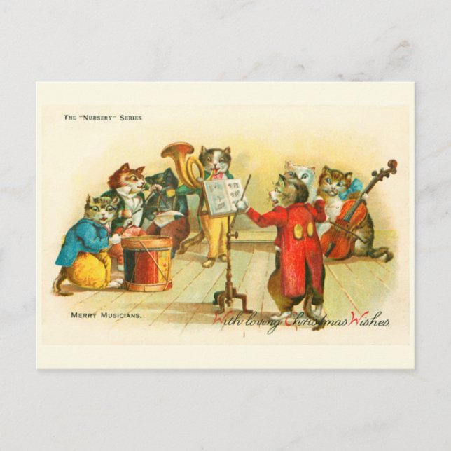 Victorian Musical jul Cats Band Louis Wain Vykort (Framsida)