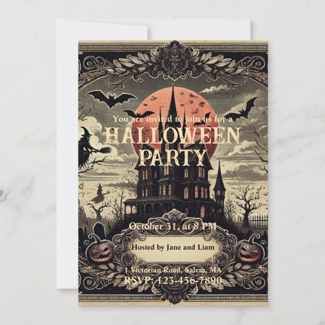 Victorian Old Vintage Gothic Halloween fest Inbjudningar (Framsida)