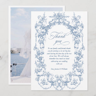 Victorian Ornate Blommigt Dusty Blue Bröllop Photo Tack Kort