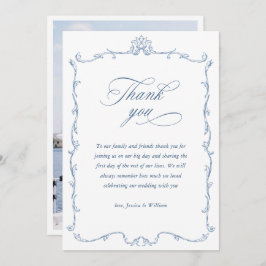 Victorian Ornate Blommigt Dusty Blue Bröllop Photo Tack Kort