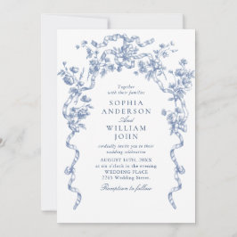 Victorian Ornate Blommigt Dusty Blue Bröllop QR-ko Inbjudningar