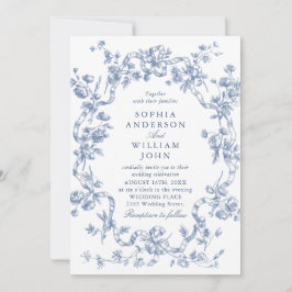 Victorian Ornate Blommigt Dusty Blue Bröllop QR-ko Inbjudningar