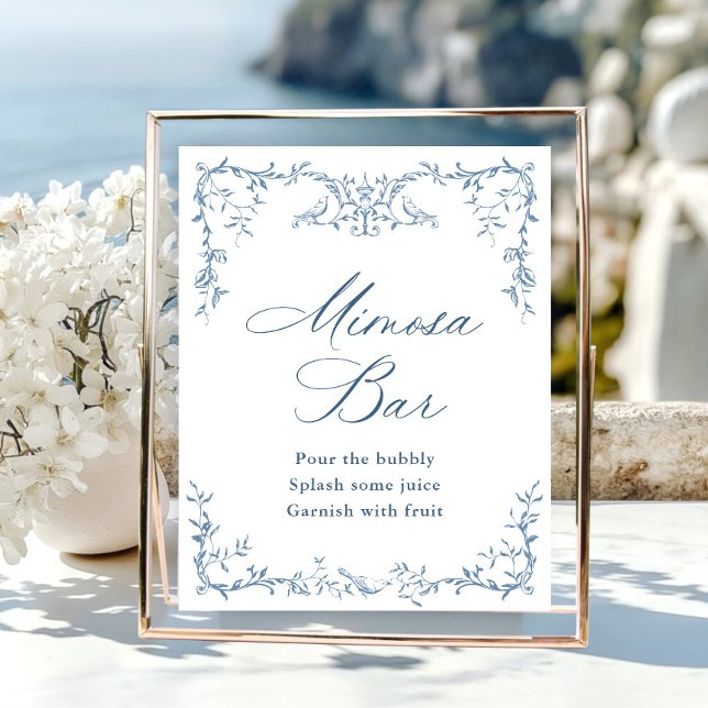 Victorian Ornate Blommigt Dusty Blue Mimosa Pub Si Poster (Skapare uppladdad)