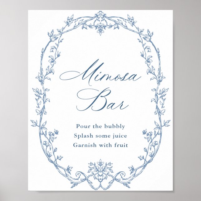 Victorian Ornate Blommigt Dusty Blue Mimosa Pub Si Poster (Framsidan)