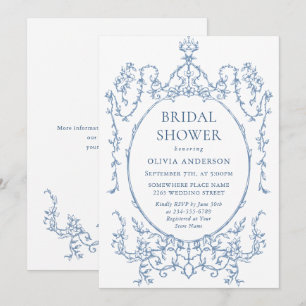 Victorian Ornate Blommigt Dusty Blue-Möhippa Inbjudningar