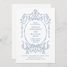 Victorian Ornate Blommigt Dusty Blue QR kod Bröllo Inbjudningar