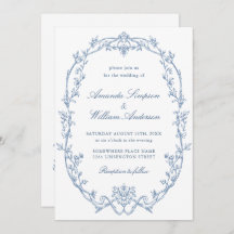 Victorian Ornate Blommigt Dusty Blue QR kod Bröllo