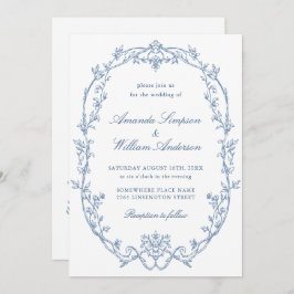 Victorian Ornate Blommigt Dusty Blue QR kod Bröllo Inbjudningar