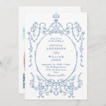 Victorian Ornate Blommigt Dusty Blue QR kod Bröllo