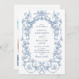 Victorian Ornate Blommigt Dusty Blue QR kod Bröllo Inbjudningar