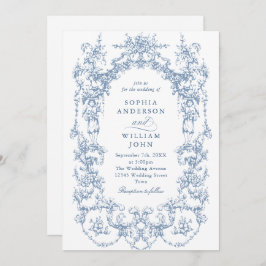 Victorian Ornate Blommigt Dusty Blue QR kod Bröllo Inbjudningar