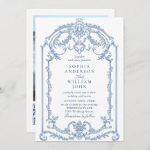 Victorian Ornate Blommigt Dusty Blue QR kod Bröllo