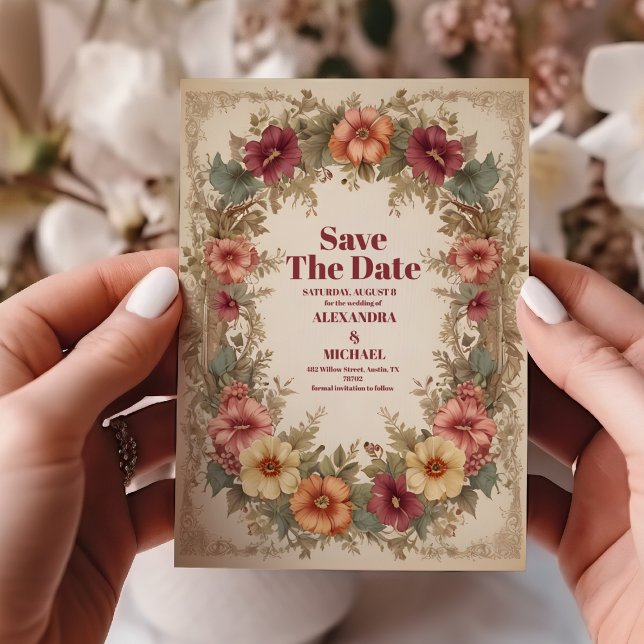 Victorian Ornate Blommigt Ram Bröllop Spara Datumet (Skapare uppladdad)