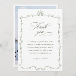 Victorian Ornate Blommigt Sage Grönt Bröllop Photo Tack Kort