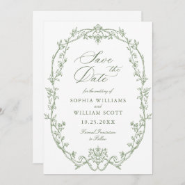 Victorian Ornate Blommigt Sage Grönt Bröllop QR-ko Spara Datumet