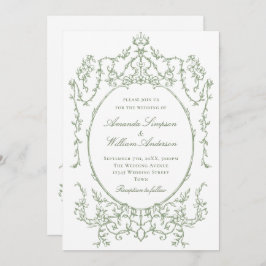 Victorian Ornate Blommigt Sage Grönt QR kod Bröllo Inbjudningar