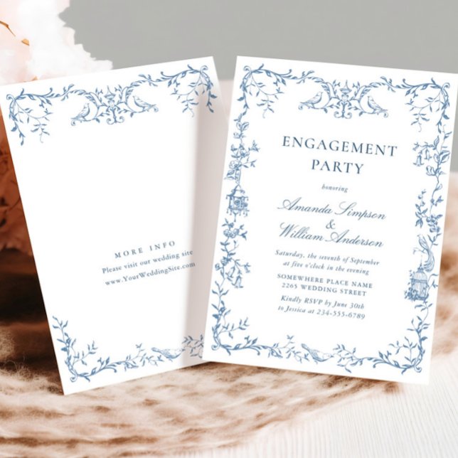 Victorian Ornate Blue Blommigt FÖRLOVNINGSFEST Inbjudningar (Skapare uppladdad)