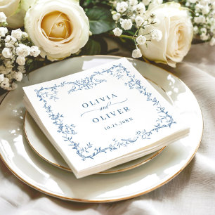 Victorian Ornate Dusty Blue Blommigt Bröllop Pappersservett