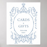 Victorian Ornate Dusty Blue Blommigt Cards and Gif