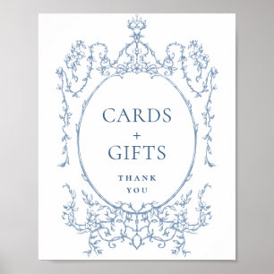 Victorian Ornate Dusty Blue Blommigt Cards and Gif Poster