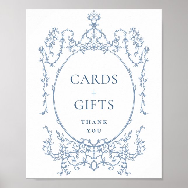 Victorian Ornate Dusty Blue Blommigt Cards and Gif Poster (Framsidan)