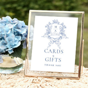 Victorian Ornate Dusty Blue Blommigt Cards and Gif Poster