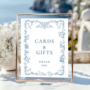 Victorian Ornate Dusty Blue Blommigt Cards and Gif Poster