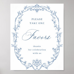 Victorian Ornate Dusty Blue Blommigt Favors Bröllo Poster