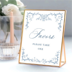 Victorian Ornate Dusty Blue Blommigt Favors Bröllo Poster