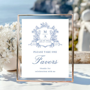 Victorian Ornate Dusty Blue Blommigt Favors Bröllo Poster