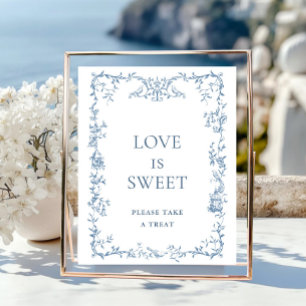 Victorian Ornate Dusty Blue Blommigt Kärlek är Swe Poster