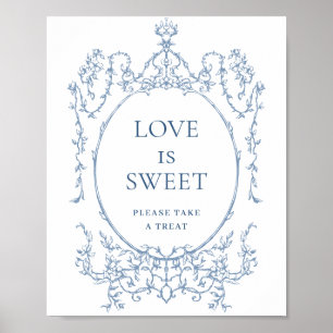 Victorian Ornate Dusty Blue Blommigt Kärlek är Swe Poster