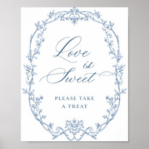 Victorian Ornate Dusty Blue Blommigt Kärlek är Swe Poster