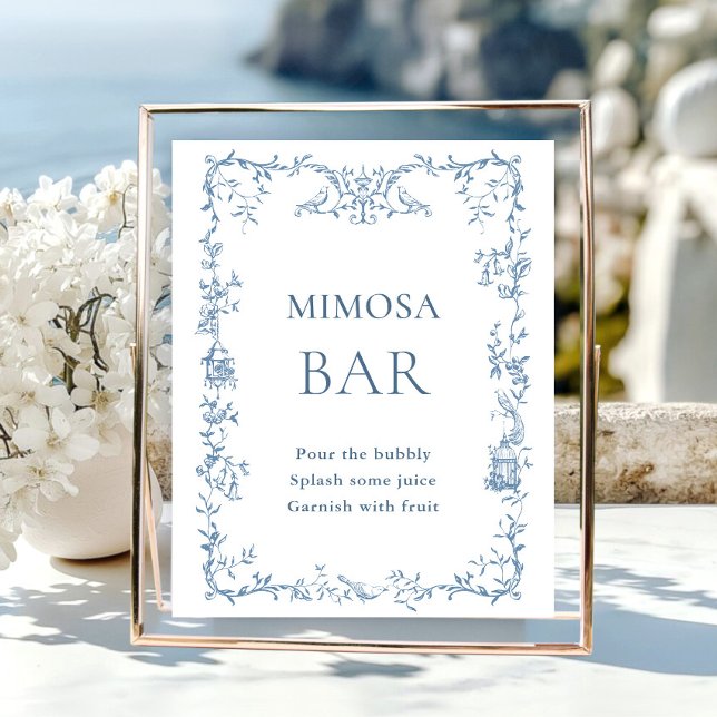 Victorian Ornate Dusty Blue Blommigt Mimosa Pub Si Poster (Skapare uppladdad)
