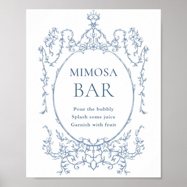 Victorian Ornate Dusty Blue Blommigt Mimosa Pub Si Poster (Framsidan)