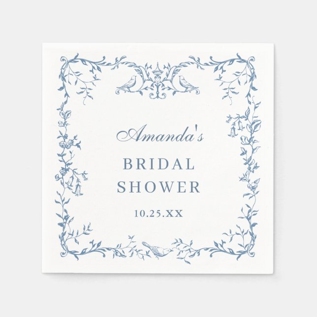 Victorian Ornate Dusty Blue Blommigt Möhippa Pappersservett (Framsidan)