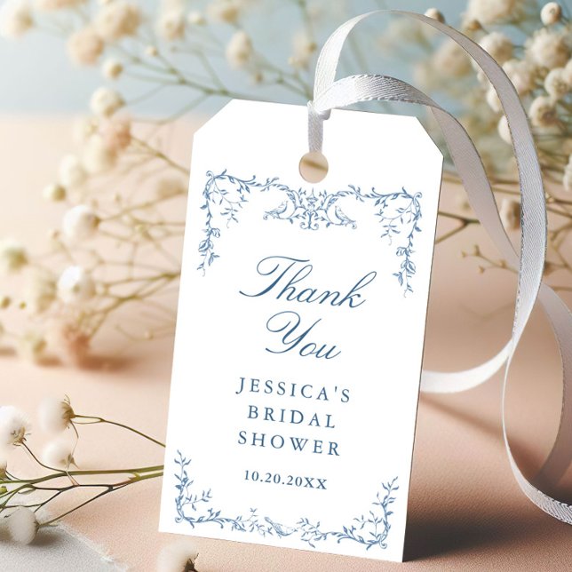 Victorian Ornate Dusty Blue Blommigt Möhippa Presentetikett (Skapare uppladdad)