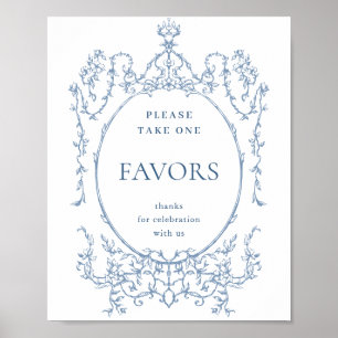 Victorian Ornate Dusty Blue Favors Bröllop Poster