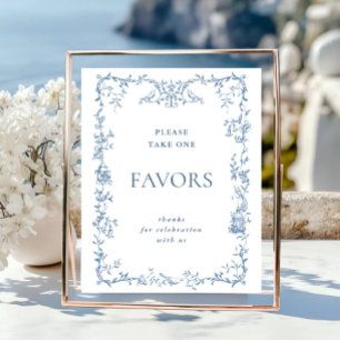 Victorian Ornate Dusty Blue Favors Bröllop Poster