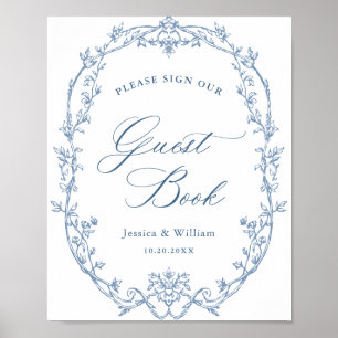 Victorian Ornate Dusty Blue Guestbook Bröllop Sign Poster
