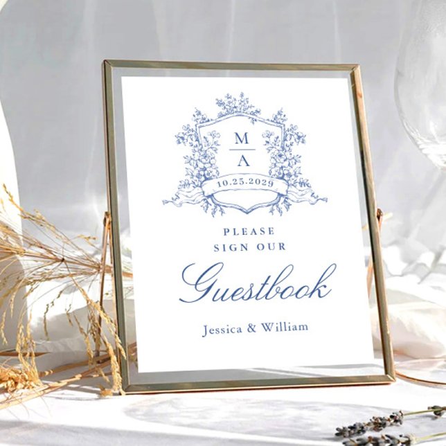 Victorian Ornate Dusty Blue Guestbook Bröllop Sign Poster (Skapare uppladdad)