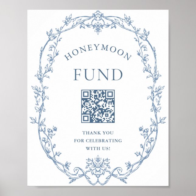 Victorian Ornate Dusty Blue Honeymoon Fund Poster (Framsidan)