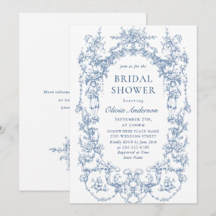 Victorian Ornate Dusty Blue Möhippa QR-kod Inbjudningar