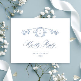 Victorian Ornate Grace Blommigt Blue Bröllop OSA Vykort
