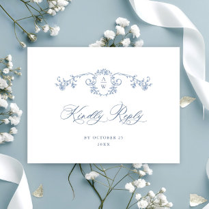 Victorian Ornate Grace Blommigt Blue Bröllop OSA Vykort